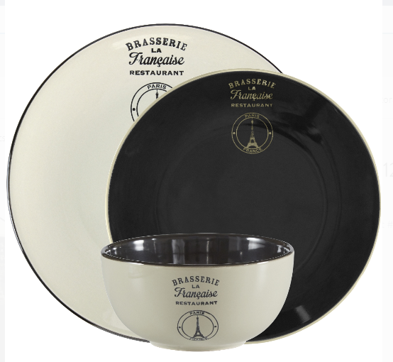 12-Piece Mainstays La Francaise Black Round Stoneware Dinnerware Set (Service for 4) $16.02 & More + Free S/H on $35+