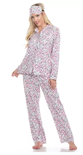 3 Piece White Mark Women S Pajama Set W Top Pants Eye Mask