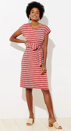 Loft Women's Apparel Sale: Petite Stripe Belted Midi Dress (brick) $8.95, Skinny Denim Bermuda Shorts (black) $5.35 & More + Free S/H on $49+