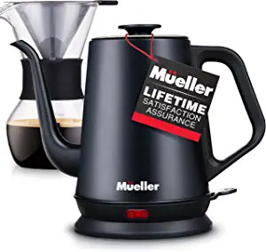 Mueller Electric Gooseneck Kettle with Pour Over Drip Coffee Maker Coffee Serving Set, Stainless Steel, Matte, with FREE electric milk frother for $44.97 after coupon at Amazon