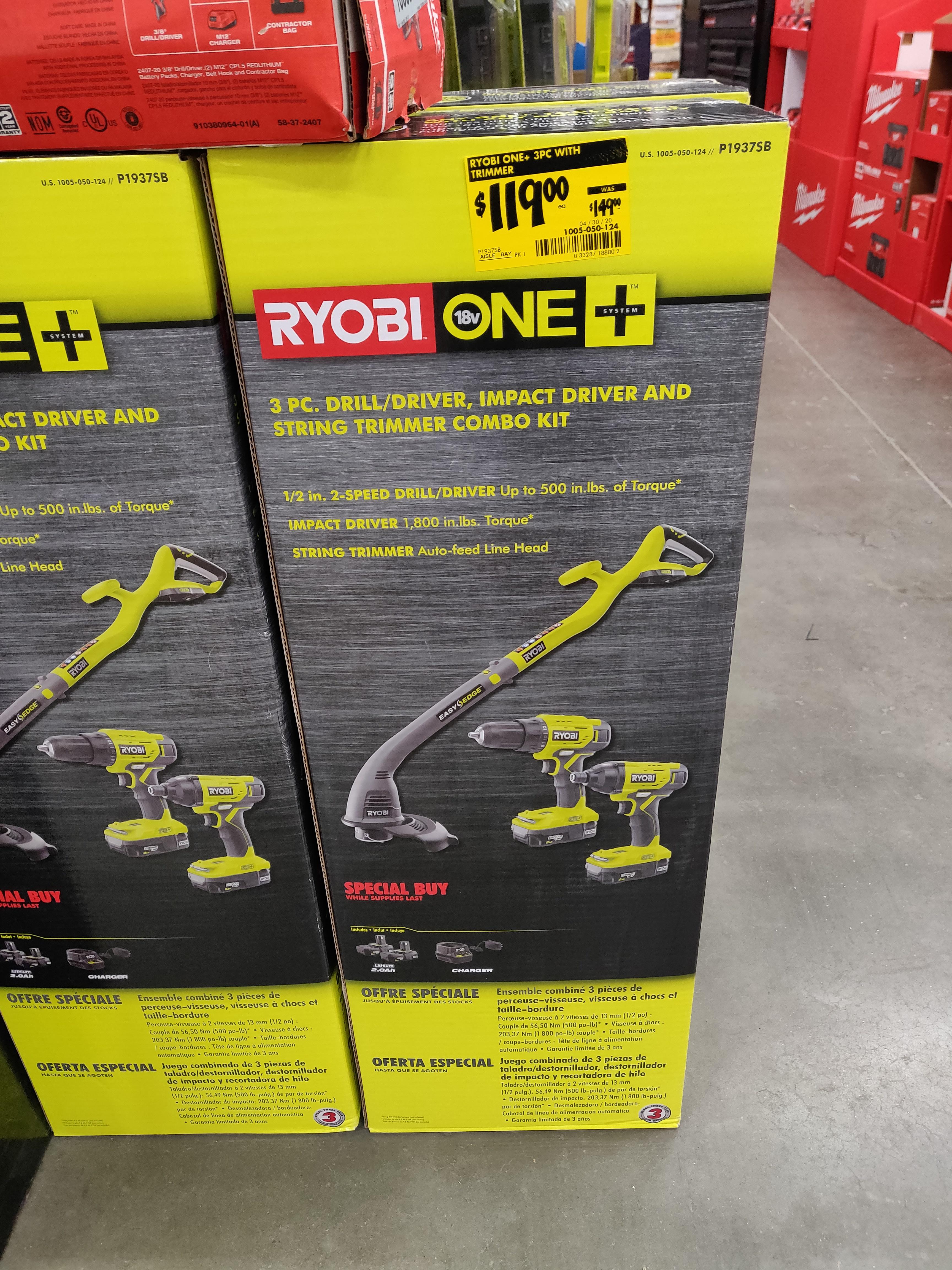 Ryobi 3 Pc Drill Driver Impact Driver And String Trimmer Combo Kit 119