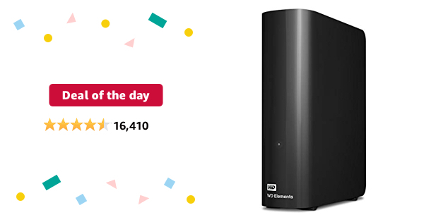 Deal of the day: WD 12TB Elements Desktop Hard Drive HDD, USB 3.0, Compatible with PC, Mac, PS4 & Xbox - WDBWLG0120HBK-NESN - $198