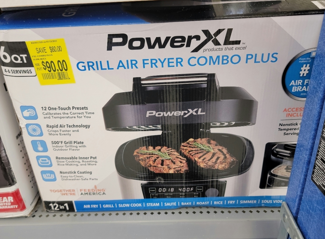PowerXL Grill Air Fryer Combo Plus, 12-in-1 Electric Indoor Grill with 6-Quart Air Fryer Oven, Roast, Bake, and Slow Cook $90 - YMMV-InStore