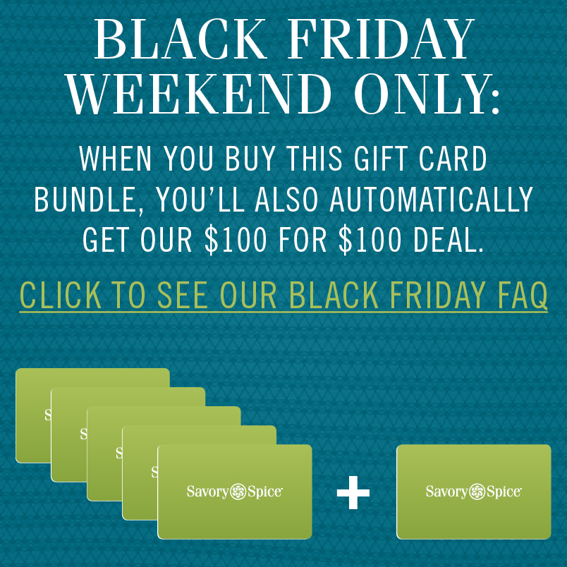 $120 Savory Spice Shop Gift Cards (Email Delivery) + $100 Free Spice Coupons to be used 1/1/21-10/31/21