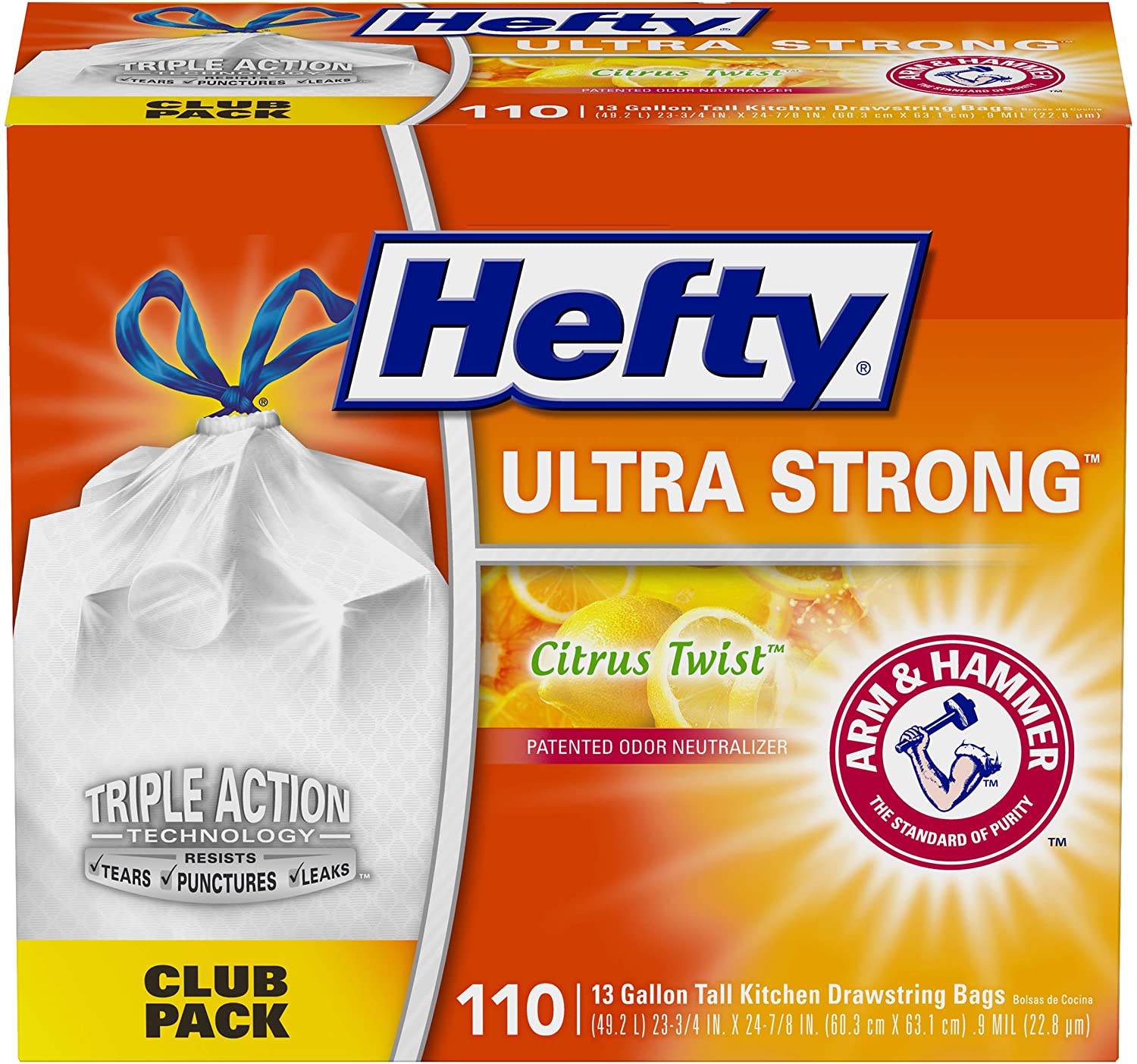 110-Count Hefty Ultra Strong Tall Kitchen Trash Bags (Citrus Twist) $12.70 w/ S&S + Free Shipping w/ Prime or on $25+