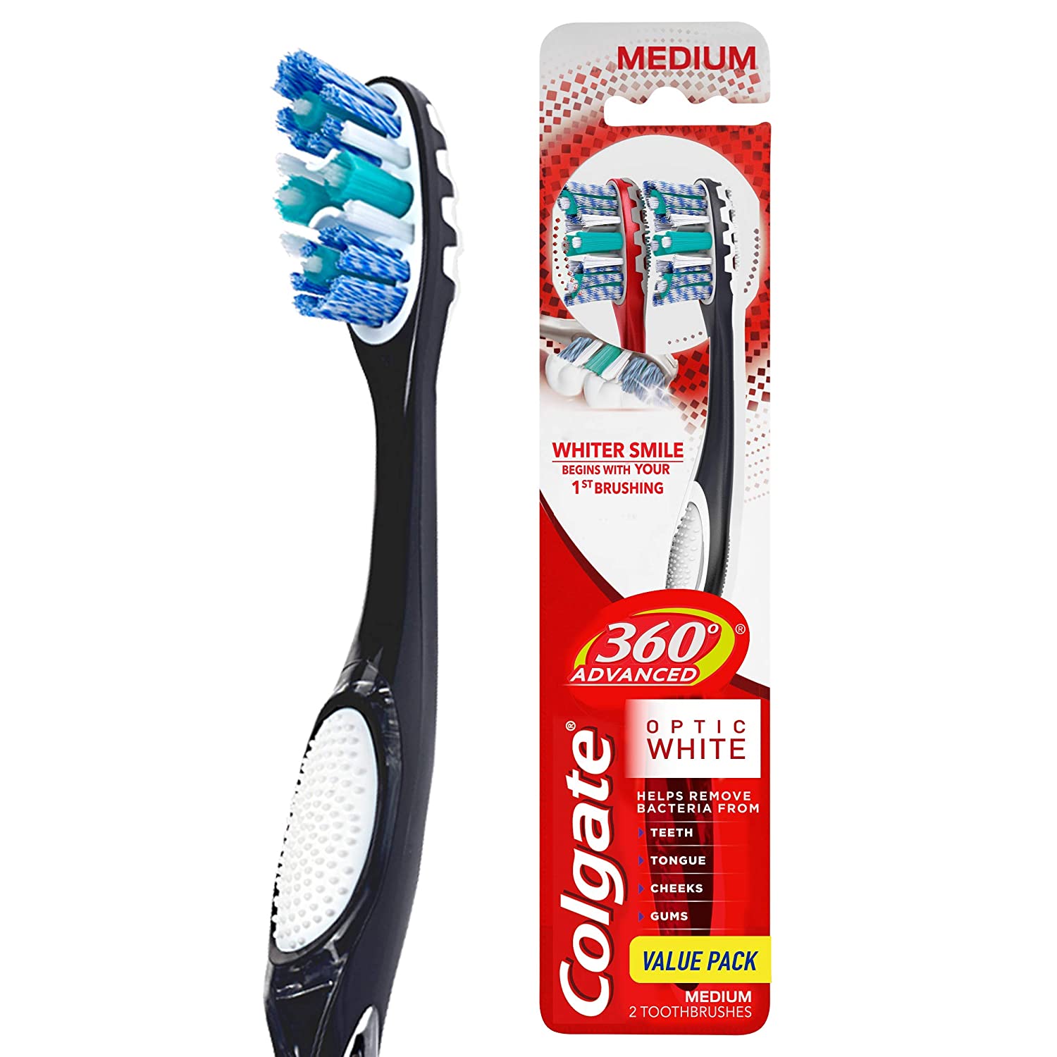 2-Count Colgate 360° Advanced Optic White Toothbrush (Medium) $2.40 w/ S&S + Free Shipping w / Prime or on $25+