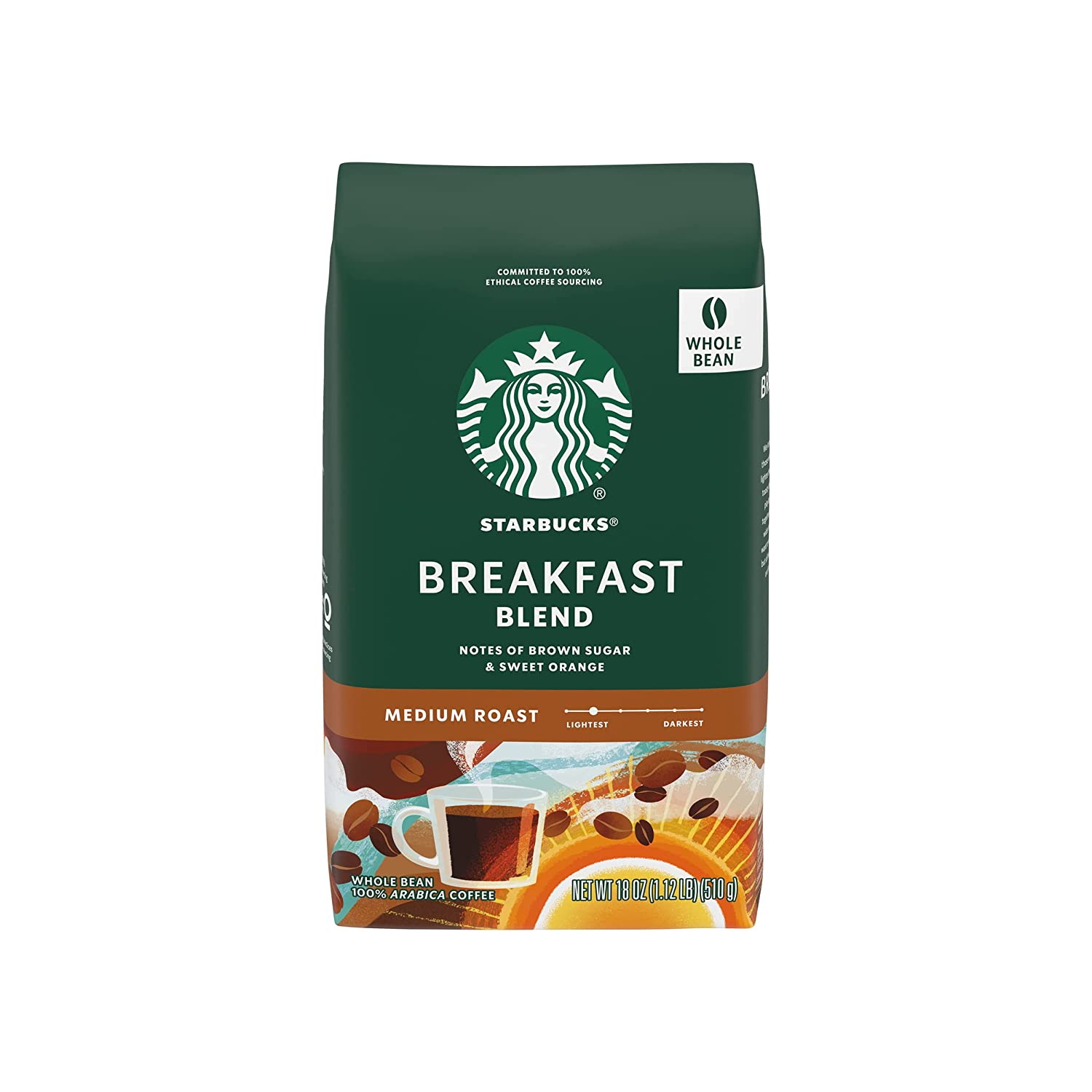 18-Oz Starbucks Medium Roast Whole Bean Coffee (Breakfast Blend) $6.65 w/ S&S + Free Shipping w/ Prime or on $25+