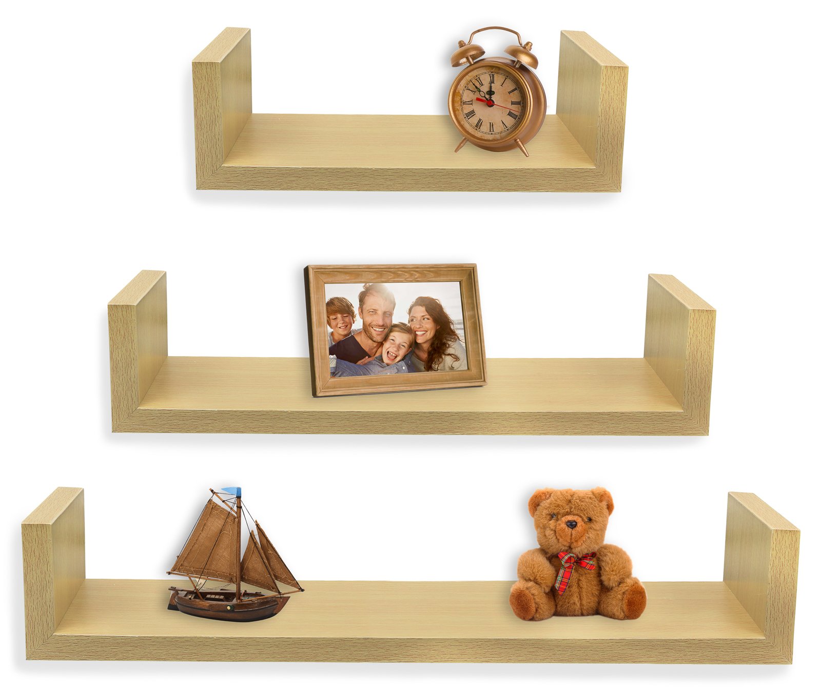 Set of 3 Greenco Floating U Shelves (Natural Finish) $10.10 + Free Shipping w/ Prime or on $25+