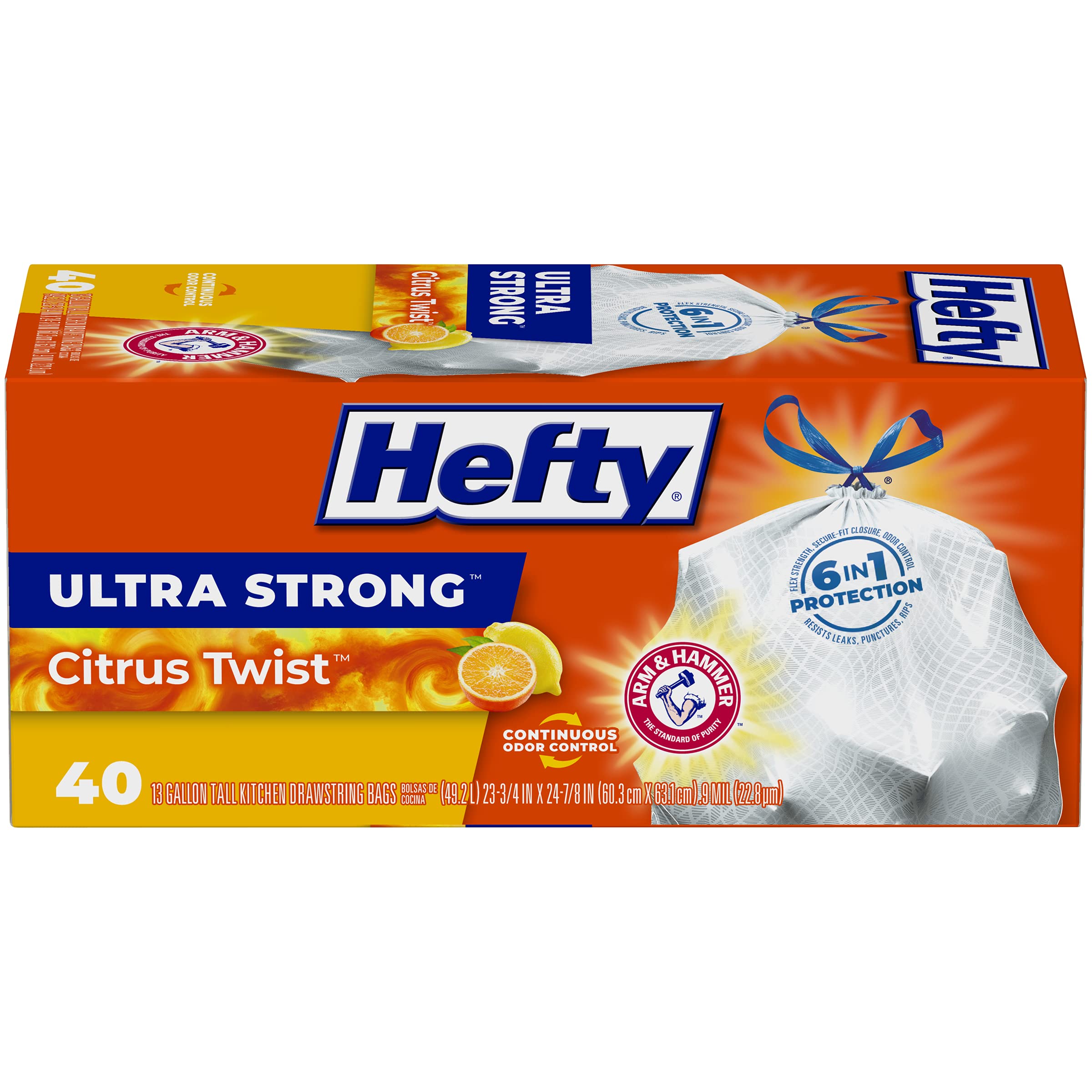 40-Count 13-Gallon Hefty Ultra Strong Tall Kitchen Trash Bags (Citrus Twist) $5.60 w/ S&S and More + Free Shipping w/ Prime or on $25+
