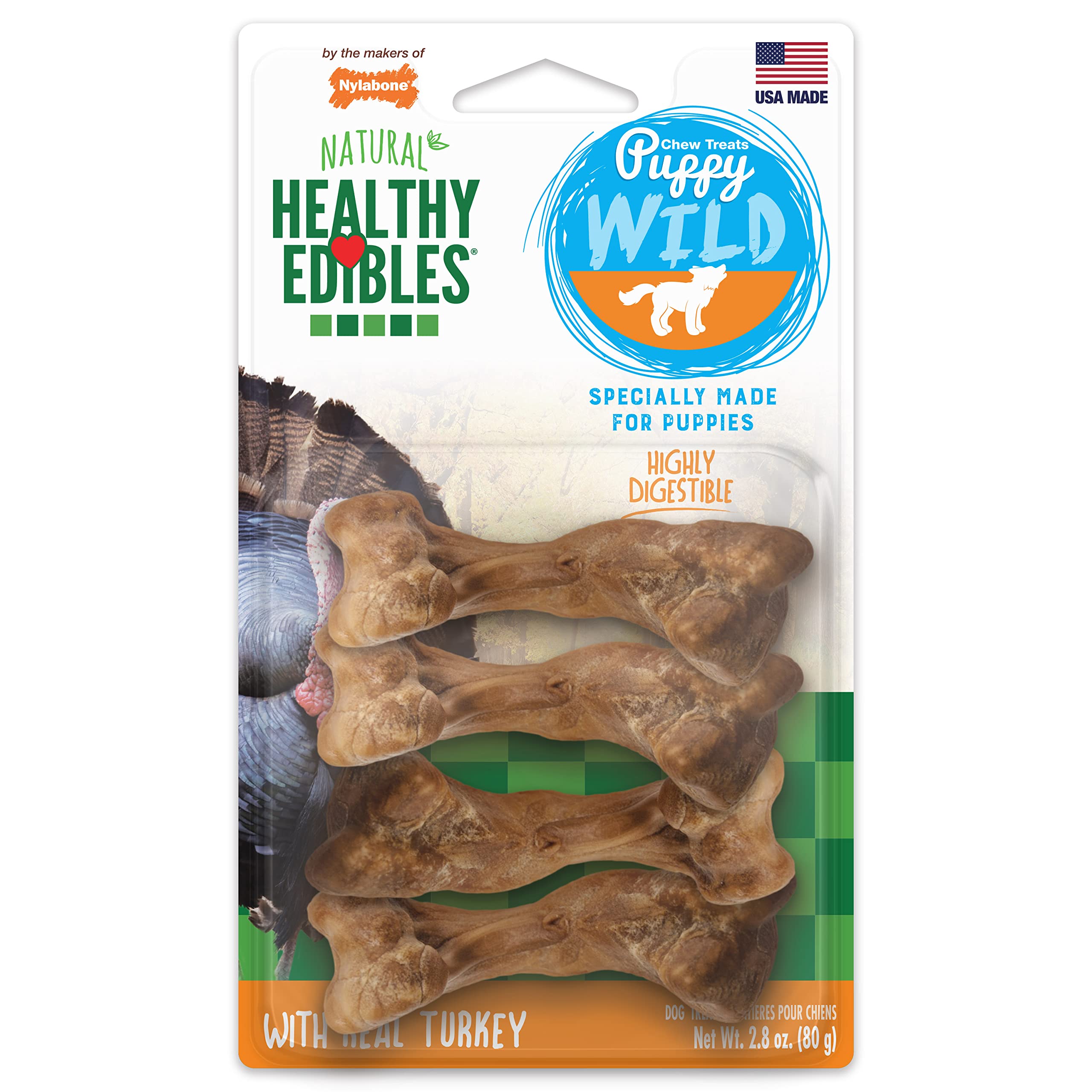 4-Count Nylabone Healthy Edibles Wild Puppy Dog Treats (Turkey) $3.70 w/ S&S + Free Shipping w/ Prime or on $25+