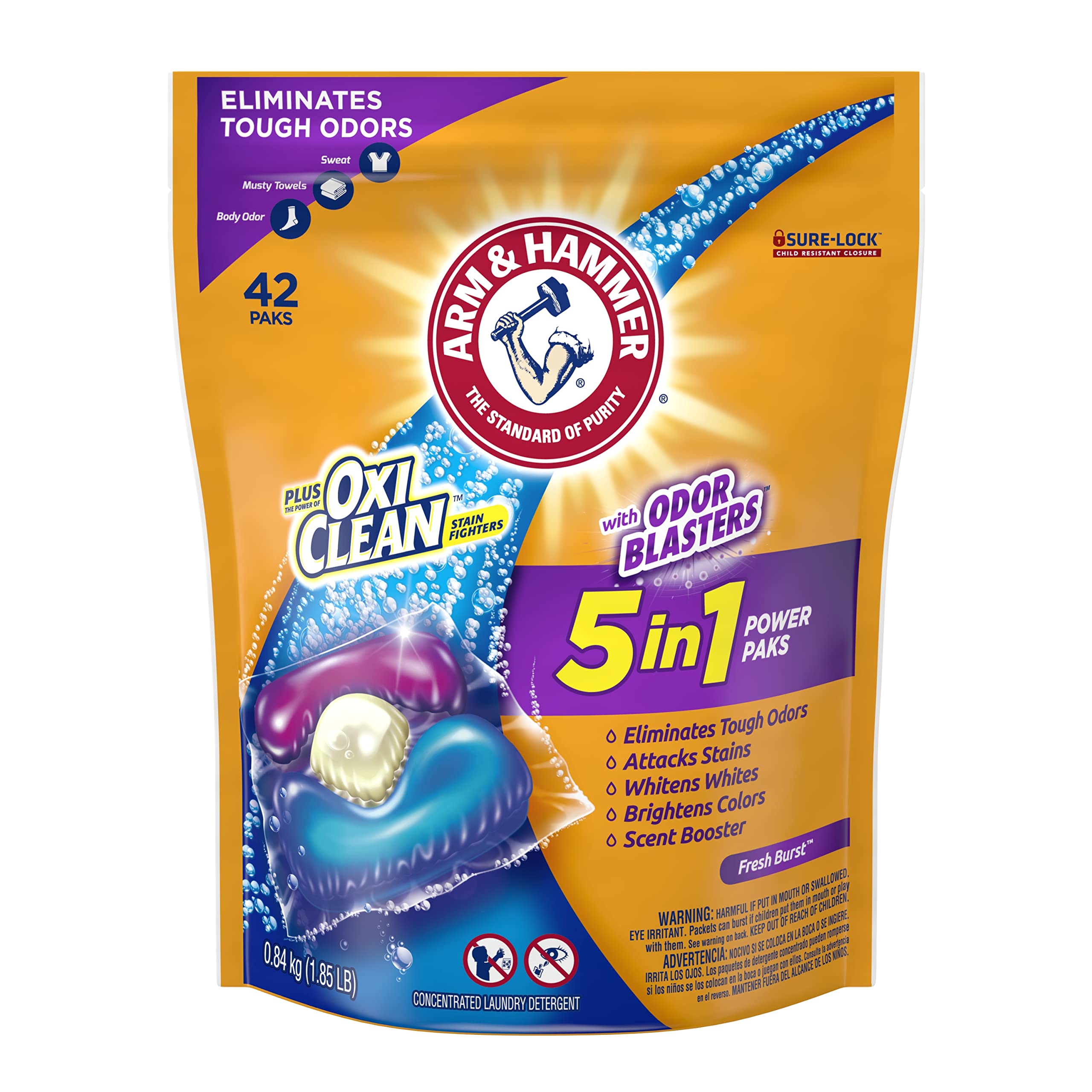 42-Count Arm & Hammer Plus OxiClean w/ Odor Blasters 5-in-1 Laundry Detergent Power Paks $6.65 w/ S&S + Free Shipping w/ Prime or on $25+