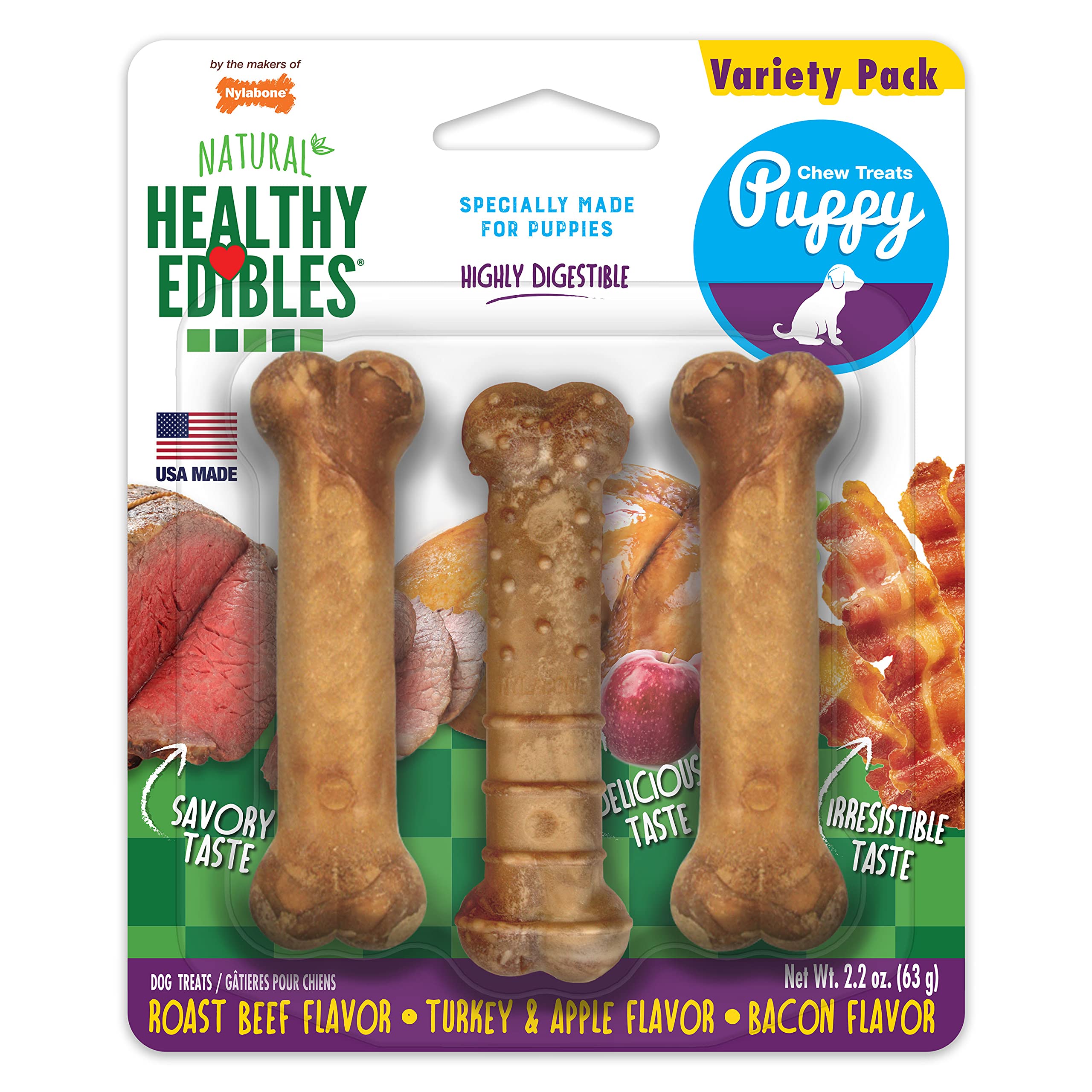 3-Count Nylabone Healthy Edibles Natural Puppy Treats (Variety Pack) $3.45 w/ S&S + Free Shipping w/ Prime or on $25+