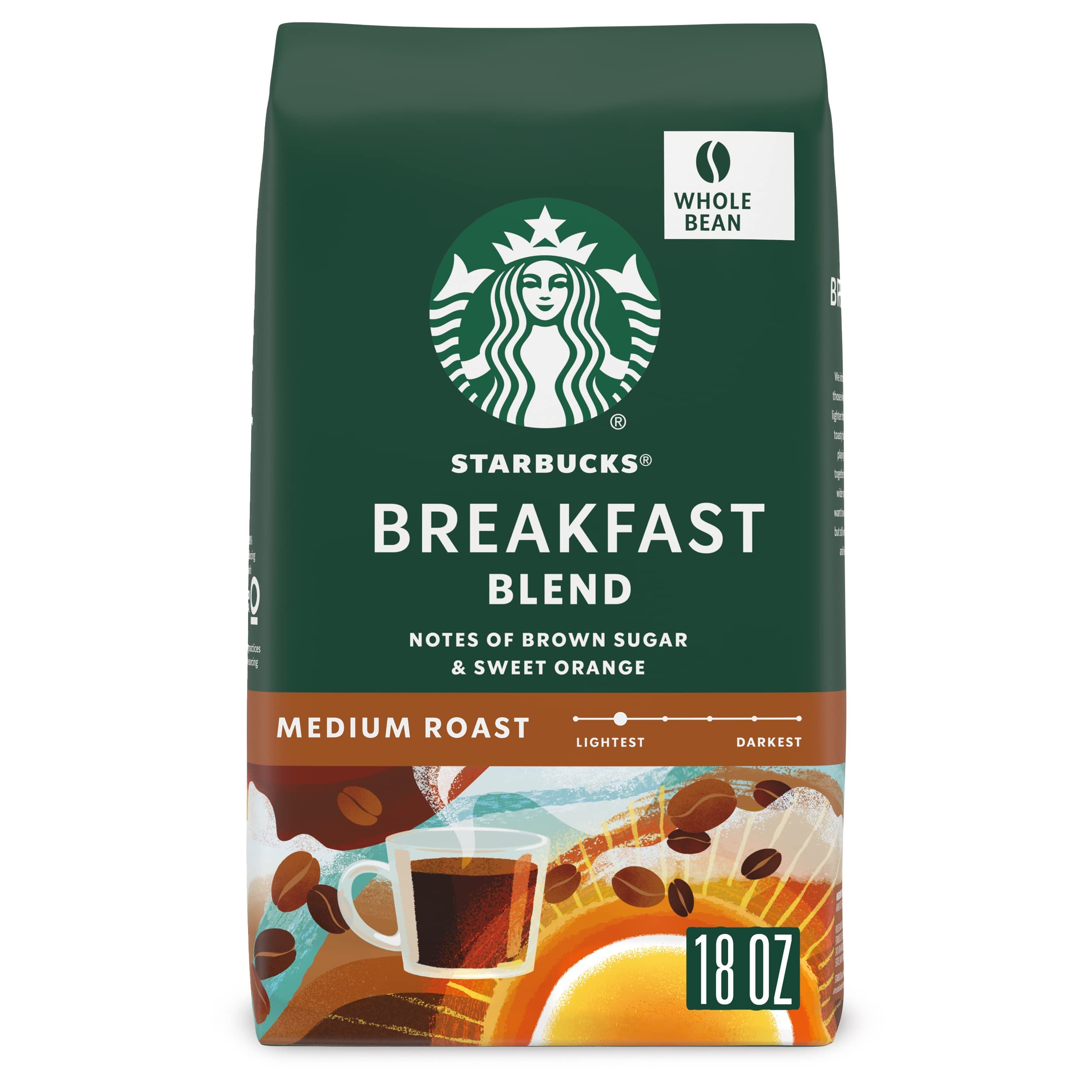 18-Oz Starbucks Medium Roast Whole Bean Coffee (Breakfast Blend) $6.10 w/ S&S + Free Shipping w/ Prime or on $25+