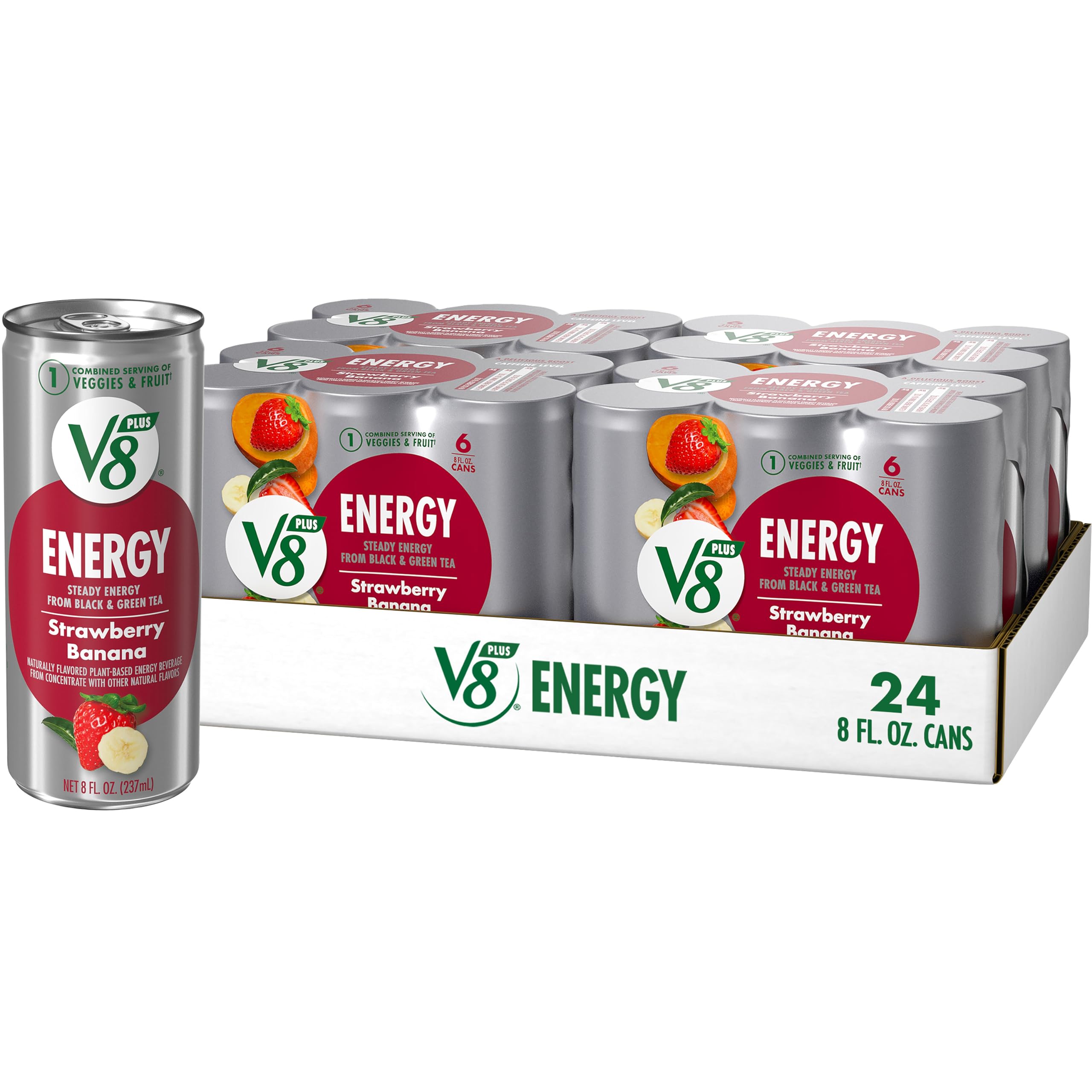 24-Count 8-Oz V8 +ENERGY Strawberry Banana Energy Drink (4 Packs of 6 Cans) $13.75 w/ S&S + Free Shipping w/ Prime or on $35+
