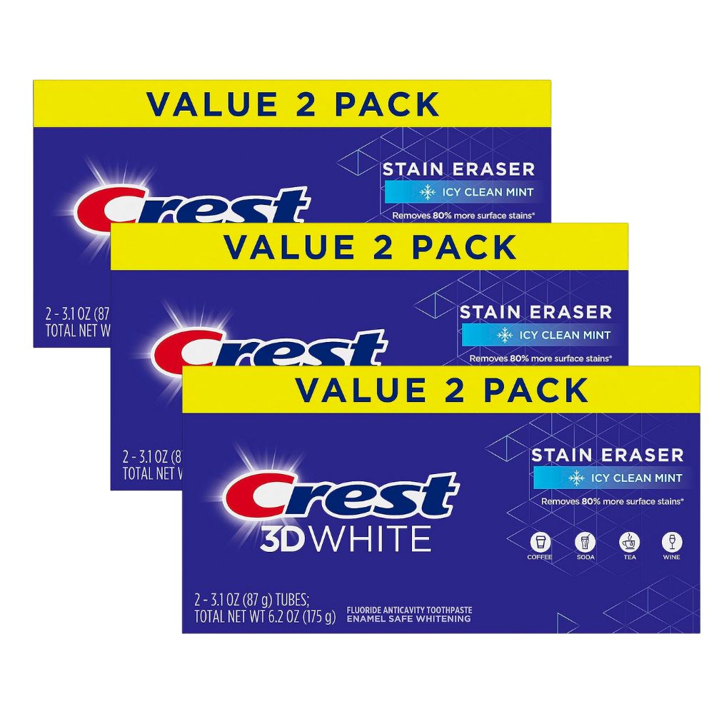 6-Pack 3.1-Oz Crest 3D White Stain Eraser Toothpaste (Icy Clean Mint) $9.90 + Free Shipping w/ Prime or on $35+
