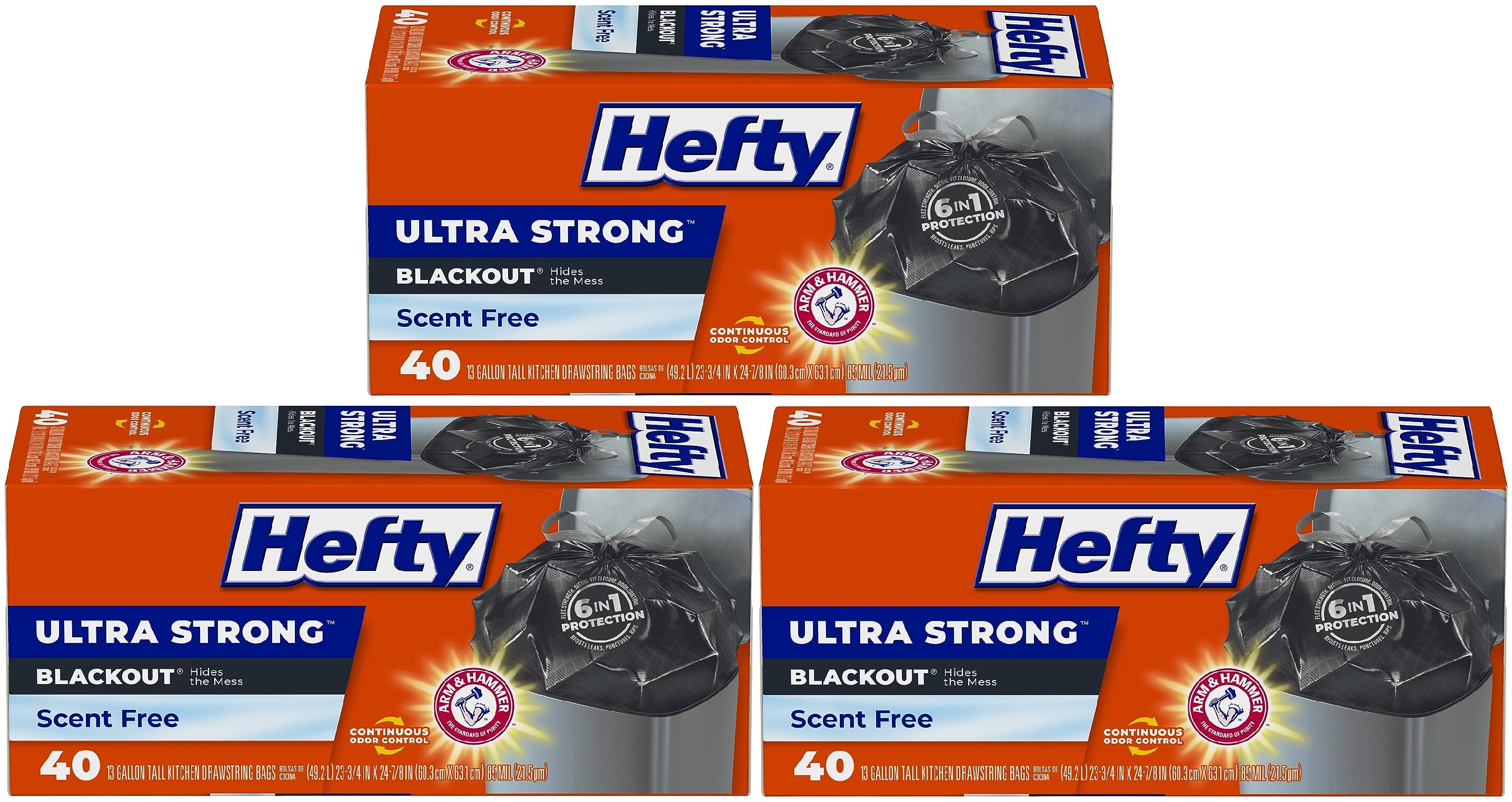 40-Ct 13-Gallon Hefty Ultra Strong Tall Kitchen Trash Bags (Blackout Scent Free or Clean Burst) 3 for $16.40 w/ S&S + Free Shipping w/ Prime or on $35+
