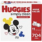 704-Count Huggies Simply Clean Baby Wipes (Unscented) $11.40 w/ Subscribe &amp; Save