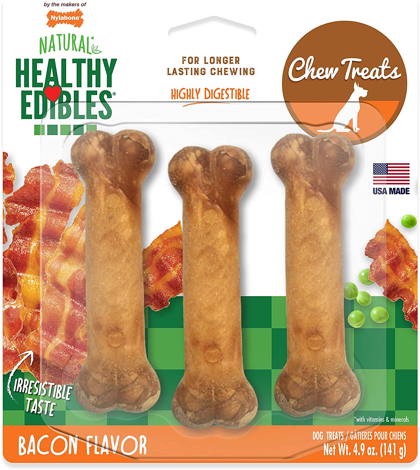 3-Count Nylabone Healthy Edibles All Natural Chew Treats (Bacon) $1.70 w/ S&S + Free Shipping w/ Prime or on $25+