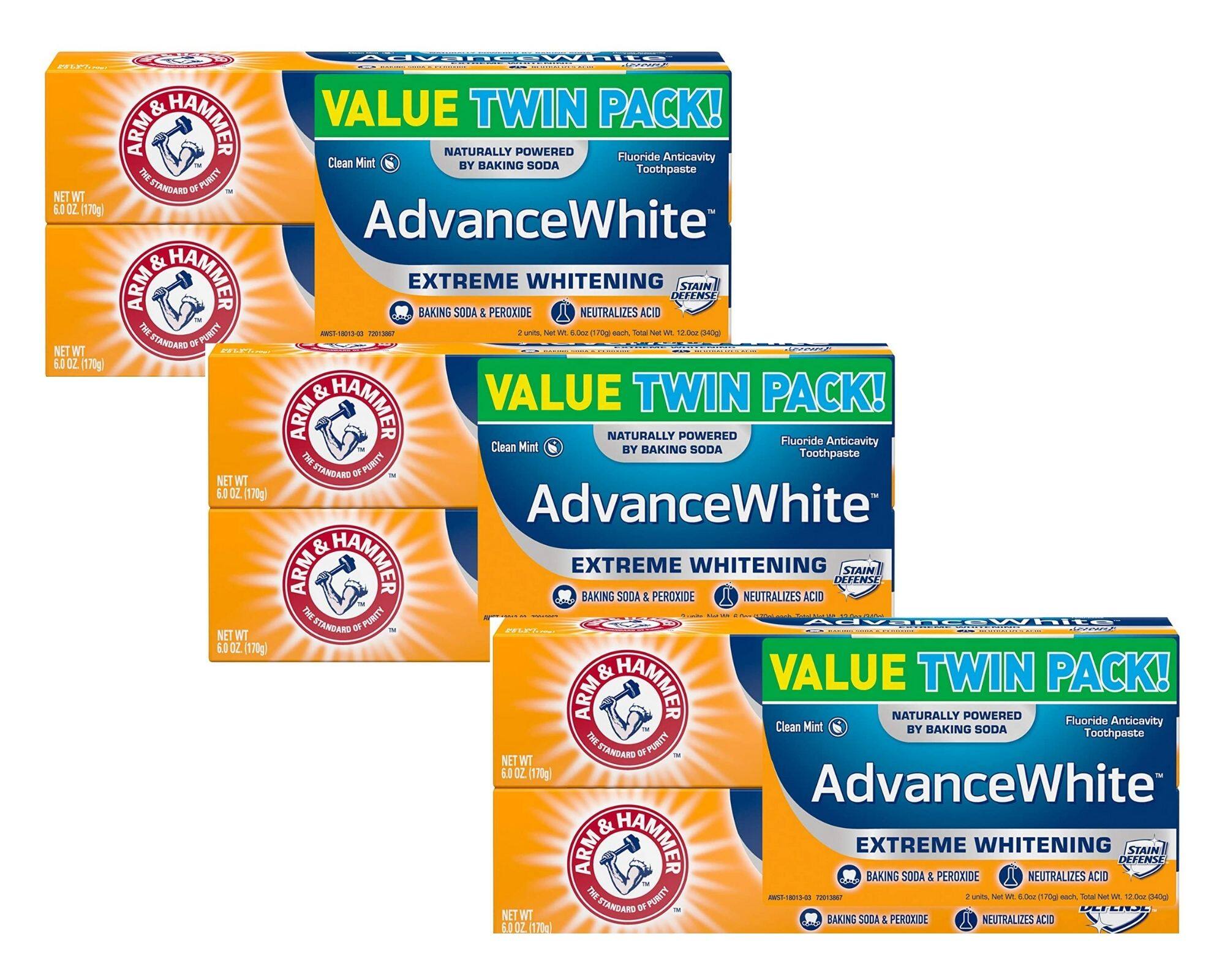 2-Pk 6-Oz Arm & Hammer Advance White Toothpaste (Fresh Mint) 3 for $9.90 ($1.65 per tube) w/ S&S + Free Shipping w/ Prime or on $25+