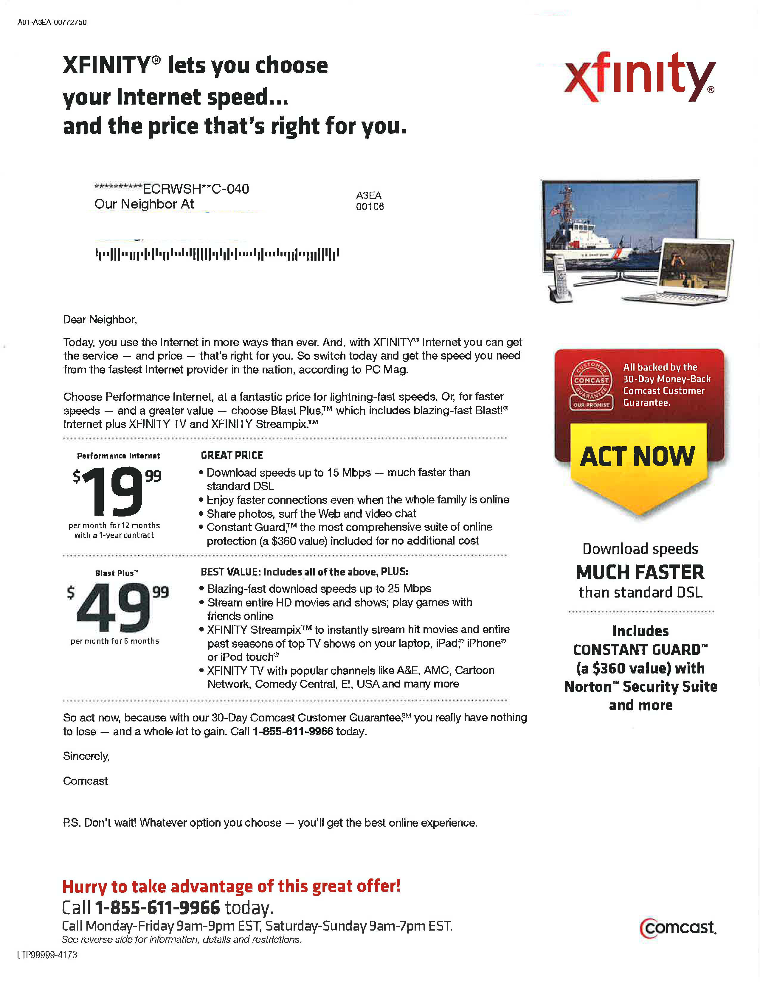 Comcast Xfinity Performance Internet $19.99 for 12 Months ends 7/29/12
