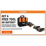 Select Free Bare Tools (or 2x 4.0 Ah Batteries) w/purchase of RIDGID 18-Volt OCTANE Bluetooth 3.0 Ah Batteries (2-Pack) and Charger Kit $199