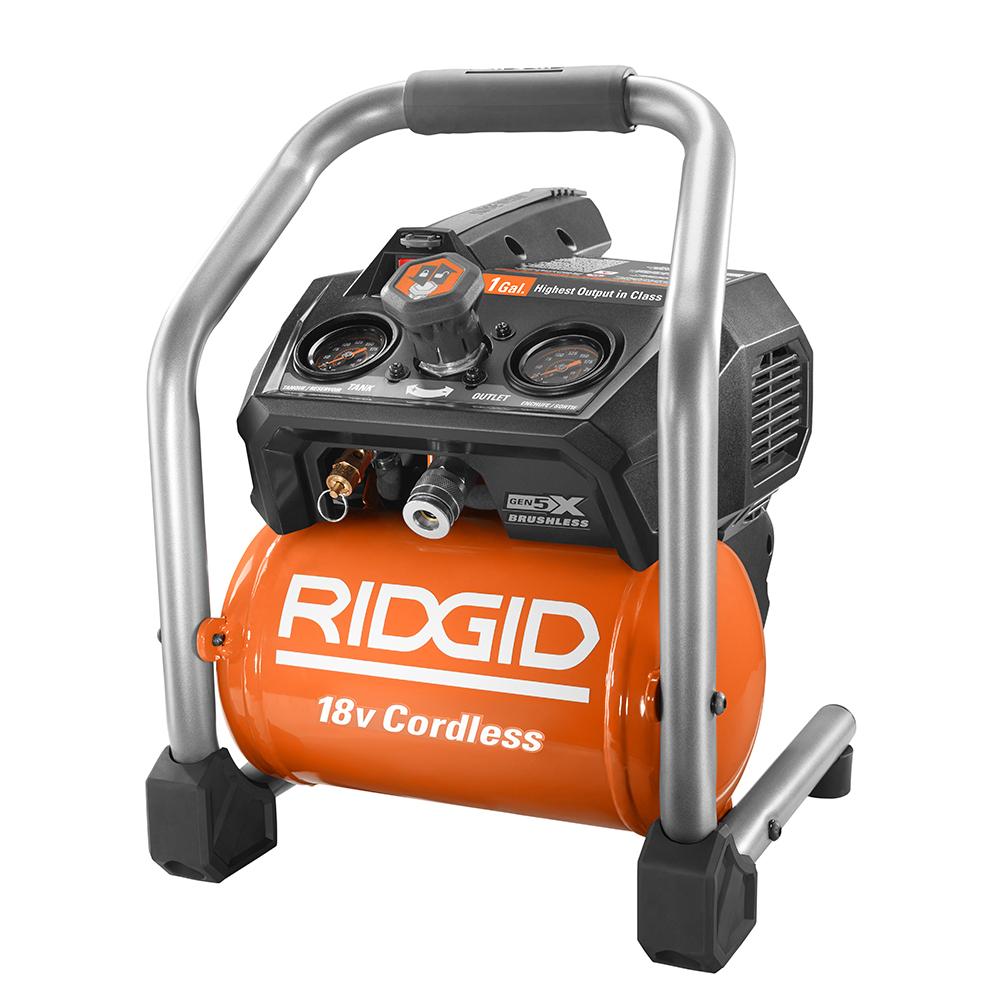 RIDGID 18 Volt Brushless 1 Gallon Portable Air Compressor (R0230) $99.99