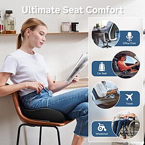 Large Cooling Gel Memory Foam Seat Cushion for Long Sitting | Ergonomic cushion. Relieves sciatica, tailbone & lower back pain, great for office work, gaming $14.39