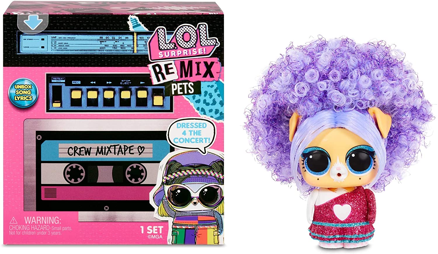 L.O.L. Surprise! Remix Pets 9 Surprises with Real Hair Includes Cassette Tape with Surprise Song Lyrics, Accessories, Dolls $8.99