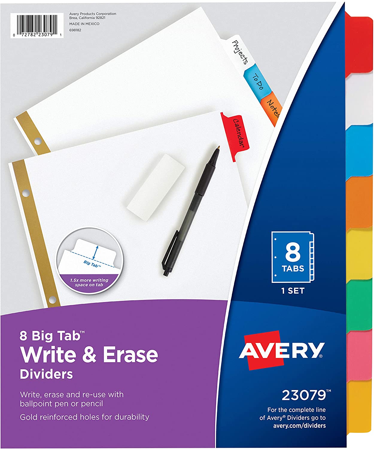 Binder Dividers, (6 Sets, 8-Tab), Write &amp; Erase Multicolor Big Tabs, School Binder Organizers (23079) - 73079 $5.88