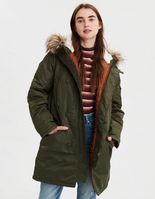 American Eagle Women's Satin Parka (olive) $30