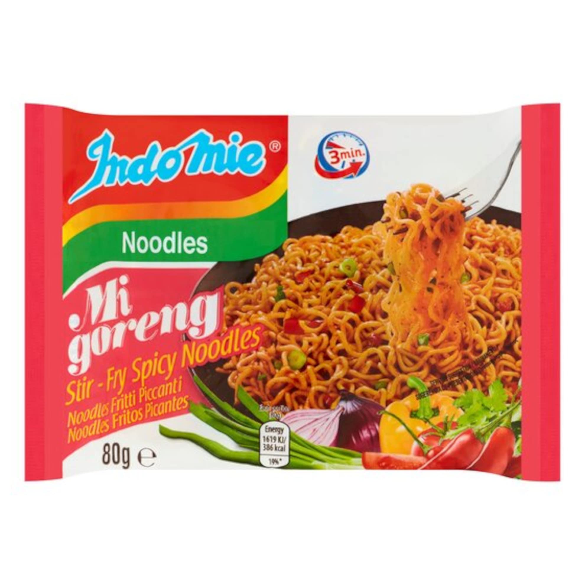 Indomie Mi Goreng Instant Stir Fry Noodles, $14.37 with 15% S&S, $16.06 w/5% S&S (Pack of 30) Halal Certified, Hot & Spicy / Pedas Flavor 2.82 Ounce at Amazon