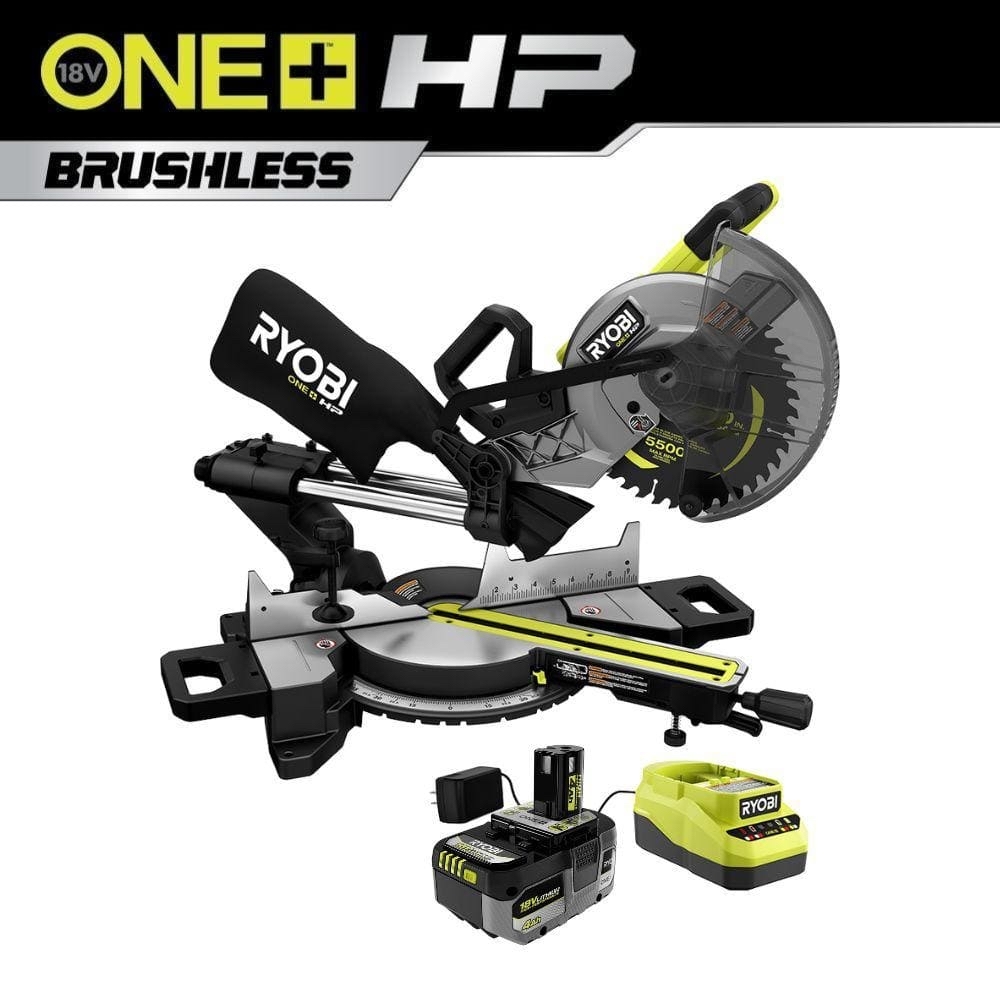RYOBI ONE+ HP 18V Brushless Cordless 10 in. Sliding Compound Miter Saw Kit with 4.0 Ah HIGH PERFORMANCE Battery and Charger PBLMS01K - $219.00 YMMV at Home Depot