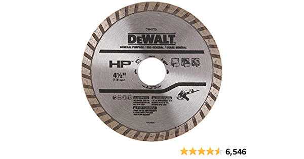DEWALT Diamond Blade for Masonry, Dry Cutting, Continuous Rim, 7/8-Inch Arbor, 4-1/2-Inch (DW4725) - $7.99