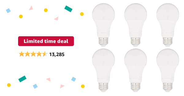 Limited-time deal: Amazon Basics 100W Equivalent, Daylight, Dimmable, 10,000 Hour Lifetime, A19 LED Light Bulb | 6-Pack - $4.84