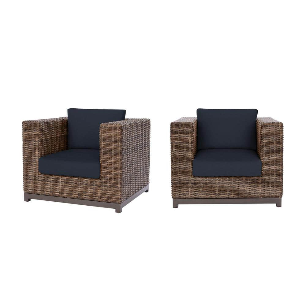 Hampton Bay Fernlake Wicker Outdoor Lounge Chair with CushionGuard Midnight Cushions (2-Pack) FRS60752A-2PK - $331