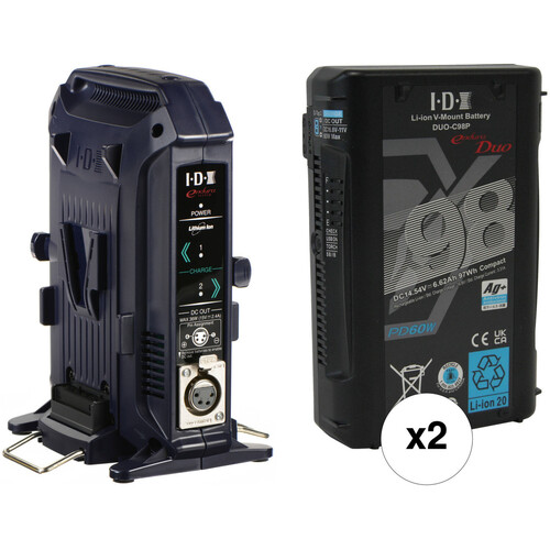 IDX System Technology 2 x DUO-C98P V-Mount Batteries & VL-2X 2-Channel Charger/Power Supply Kit $457.00 @B&H