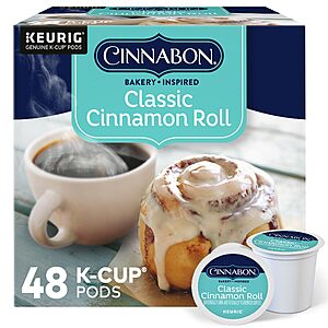 Cinnabon Classic Cinnamon Roll Keurig Single-Serve K-Cup Pods, Light Roast Coffee, 48 Count $  16.99 @Amazon
