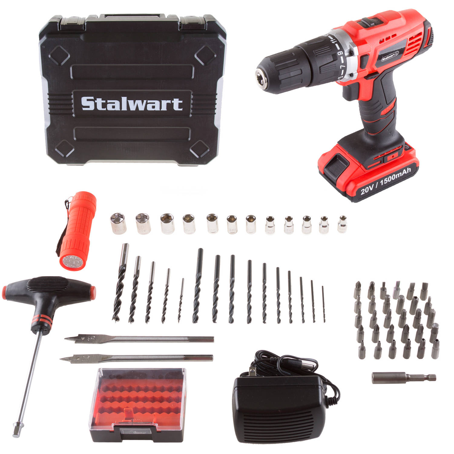Stalwart 62-Piece Project Kit, With 20-Volt Lithium-Ion 2-Speed Hammer Drill-Driver, 75-PT1005 - Walmart - $42.95 - FS