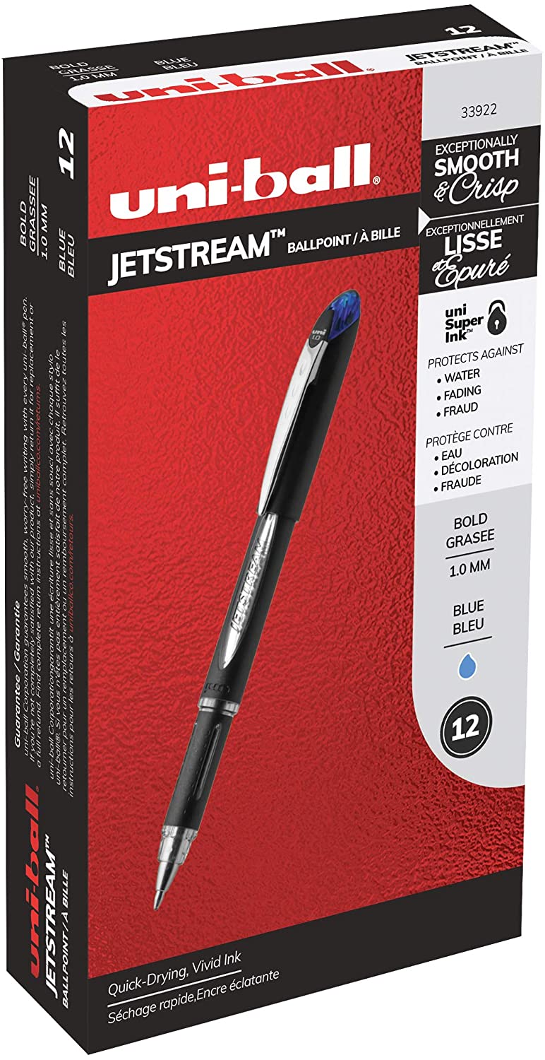 uni-ball Jetstream Ballpoint Pens, Bold Point (1.0mm), Blue, 12 Count - $11.16 $11.76