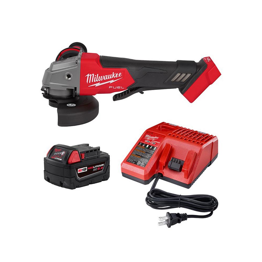 M18 FUEL 18-Volt Lithium-Ion Brushless Cordless 4-1/2 in./5 in. Grinder and Starter Kit w/(1) 5.0 Ah Battery and Charger - $159