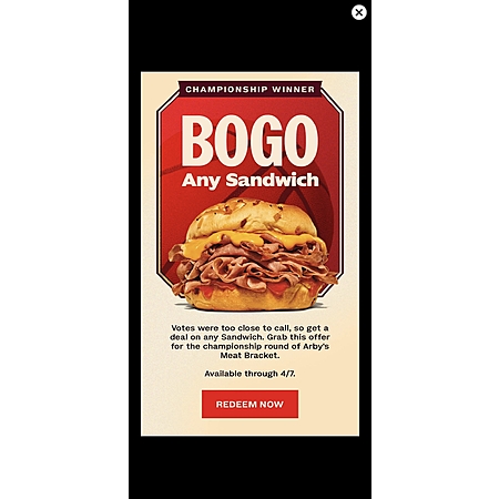 Arbys - BOGO any sandwich in-app 4/6