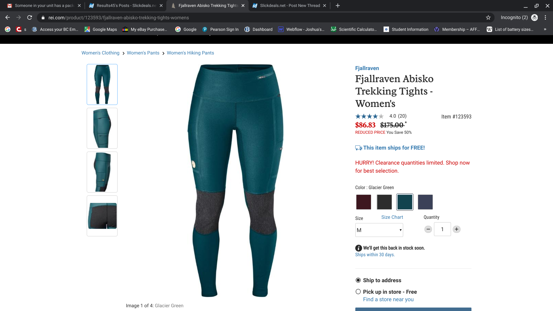 $86.63 Fjallraven Womens Abisko Trekking Tights (all sizes, Glacier Green)