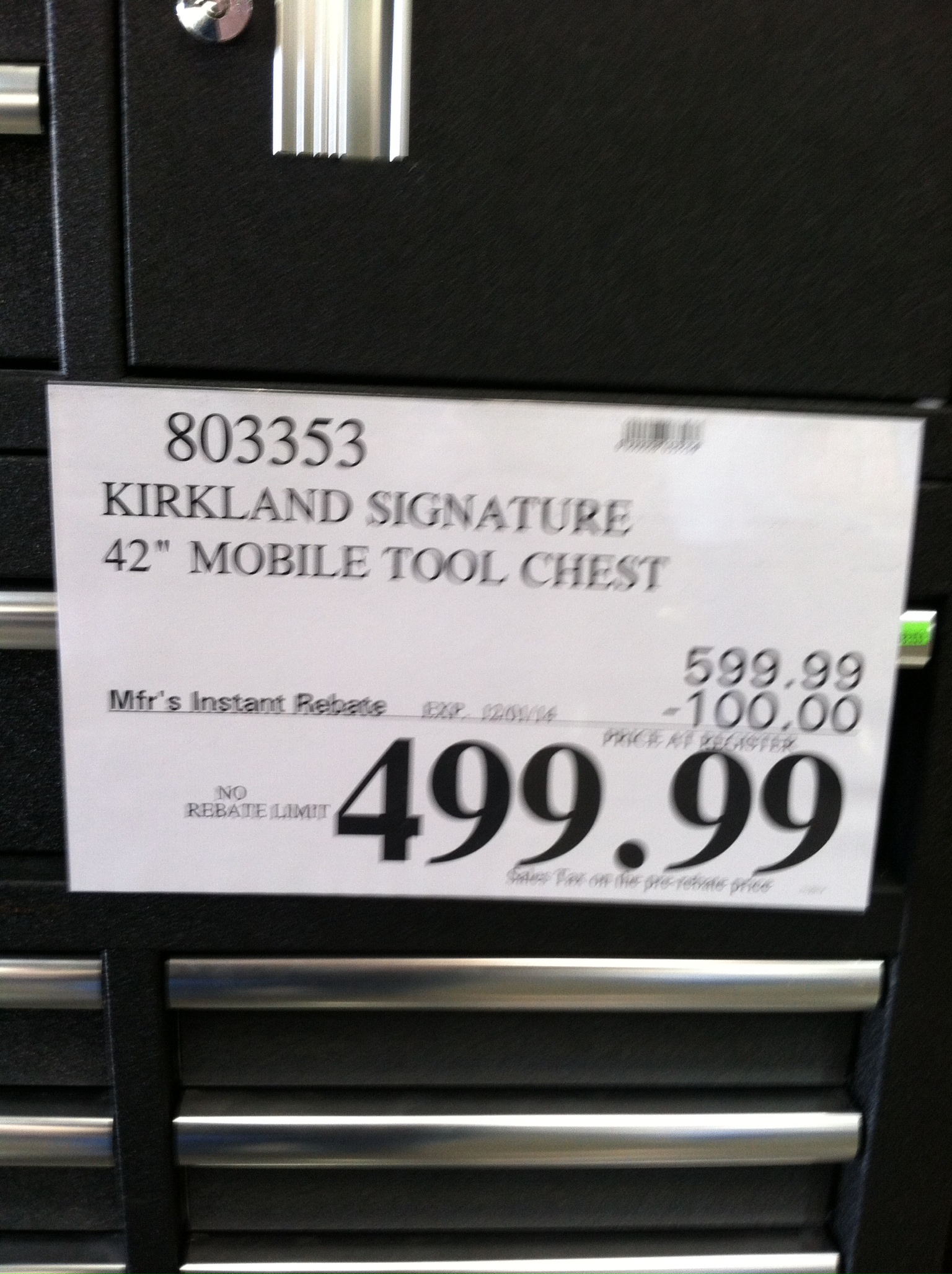 Kirkland 42" Heavy Duty 16 Drawer Mobile Tool Chest - 2500 lb Total Weight Capacity $499.99 ( Reg. Price $599.99 ) In Store Pick Up @ Costco