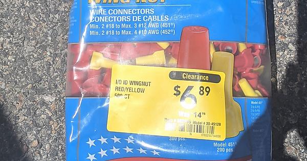 451/452 WingNut Wire Connector, Yellow/Red (500 per Bag) at lowes for $6.98, in store ymmv.