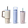 $19.99 - CAROTE 3-Pack Insulated Stainless Steel Water Bottles with Upgraded Leakproof Tech, Travel Coffee Tumplers with Straw, 34/24/24 oz (Blue or Purple)