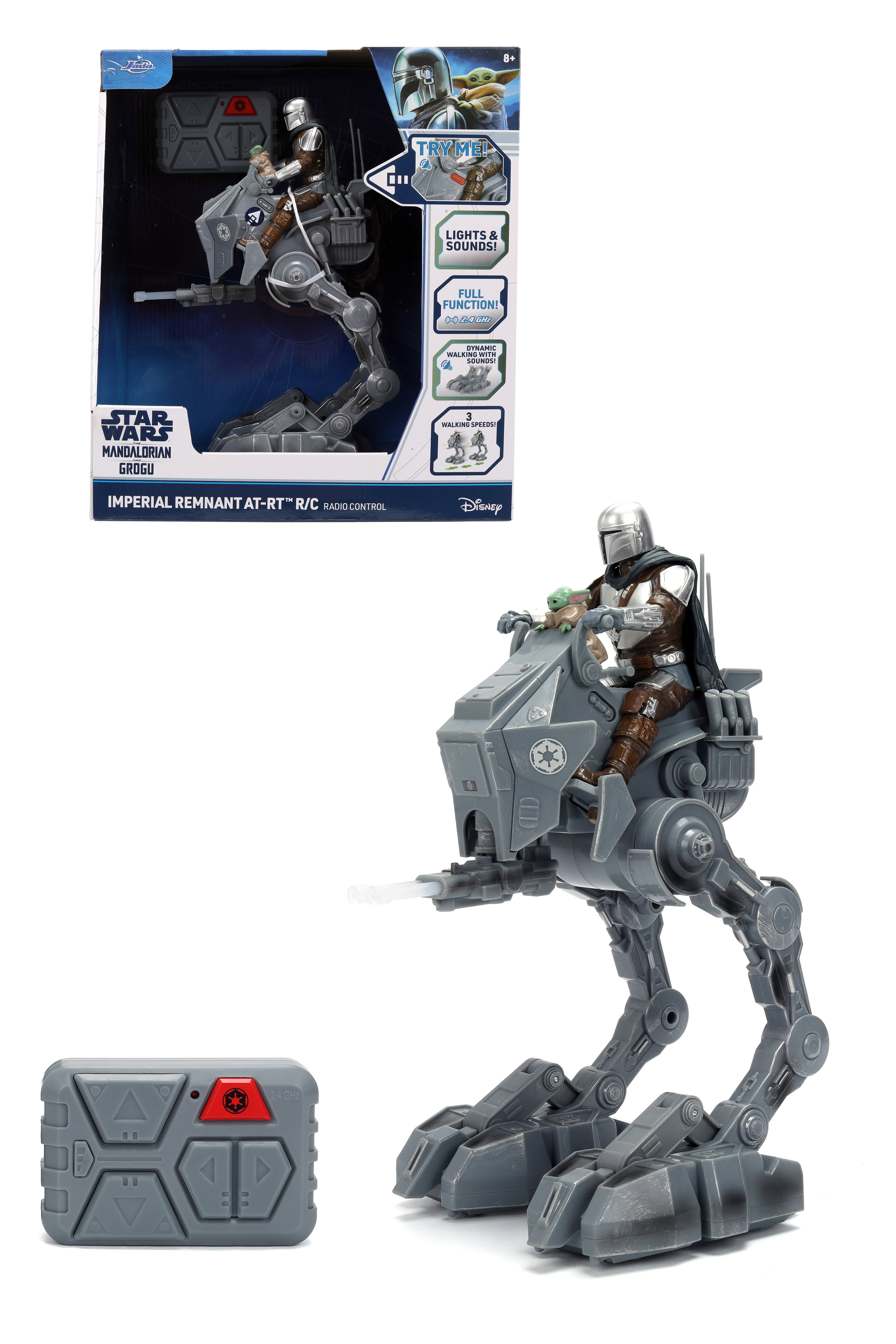 Star Wars Imperial Remnant AT-RT RC Walker with Mandalorian and Grogu 13" Remote Control Toy with Sound and Lights by Jada Toys