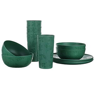 12-Piece Mainstays Plastic Etched Dinnerware Set (Red, Green, or Blue) $6 