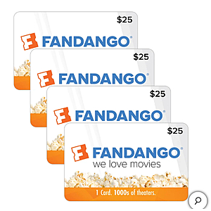 Costco Members: $100 (4x $25) Fandango E-Gift Card $75 (Email Delivery)