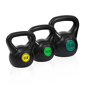 BalanceFrom Wide Grip Kettlebell, Black, 30lb set (5 10 15lbs) - $14.99, 45lb set (10 15 20 lbs)- $17.99