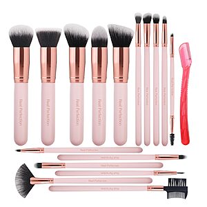 Real Perfection Makeup Brush Set 16 Pcs with 1 Eyebrow Razor (pink) - $6.79
